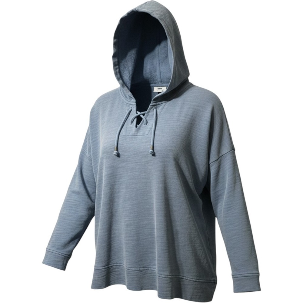 J. Jill Hoodie Womens 4X Blue Lace Up V-Neck Cotton Slub Knit Coastal Casual
